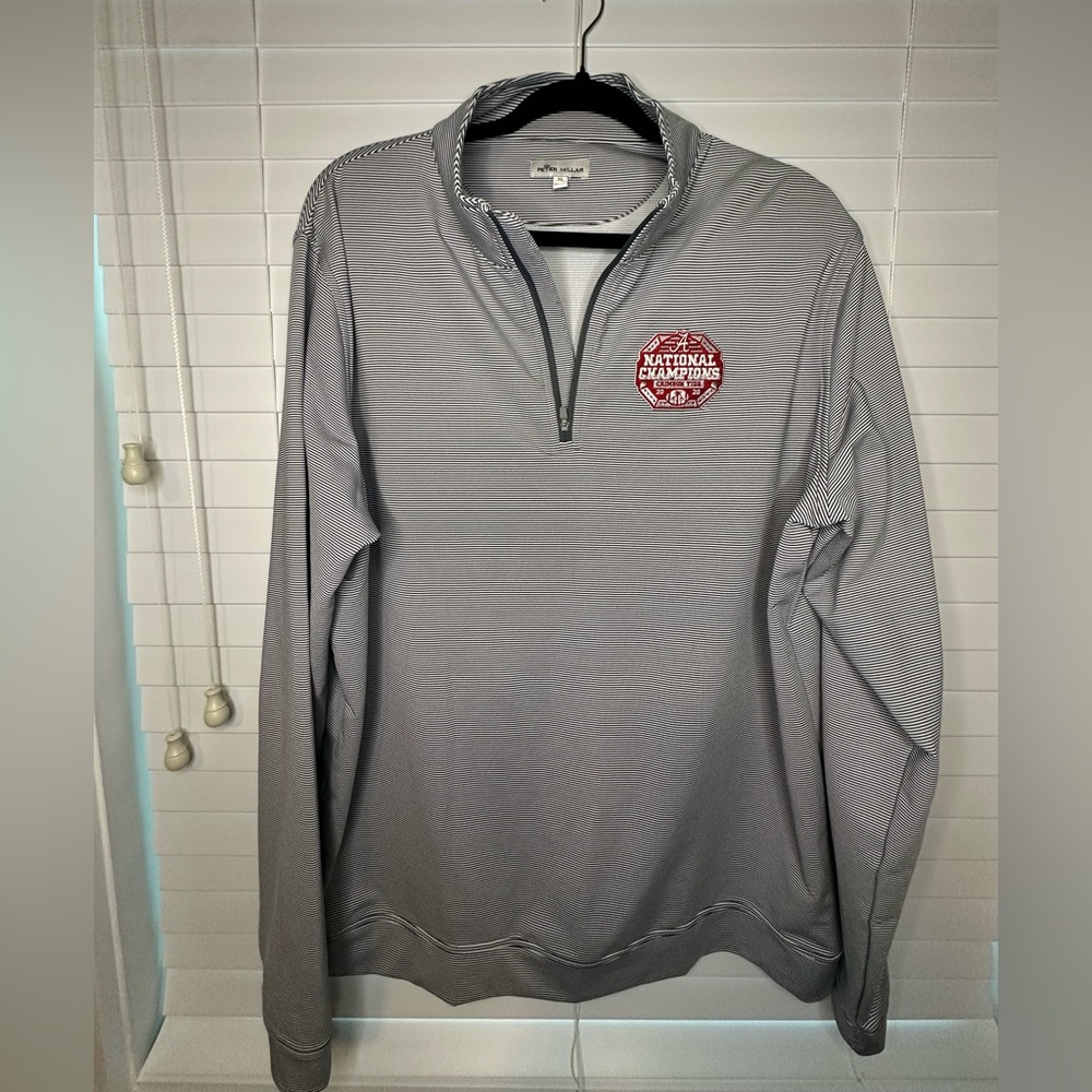Peter Millar Gray Quarter-Zip Sweater with Red Patch